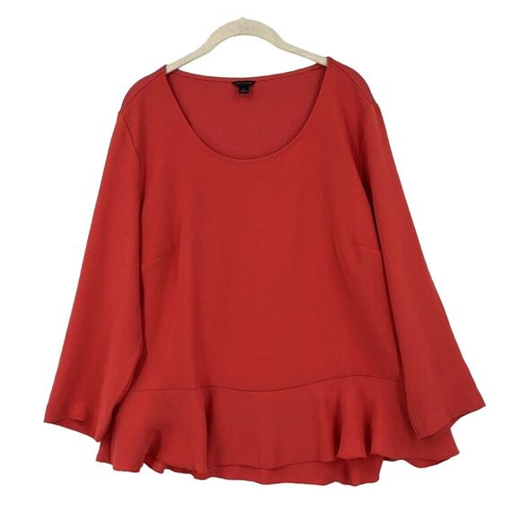 Ann Taylor Sweaters - Ann Taylor Top Blouse Peplum Womens Size Large Red Ruffle Scoop Neck Long Sleeve